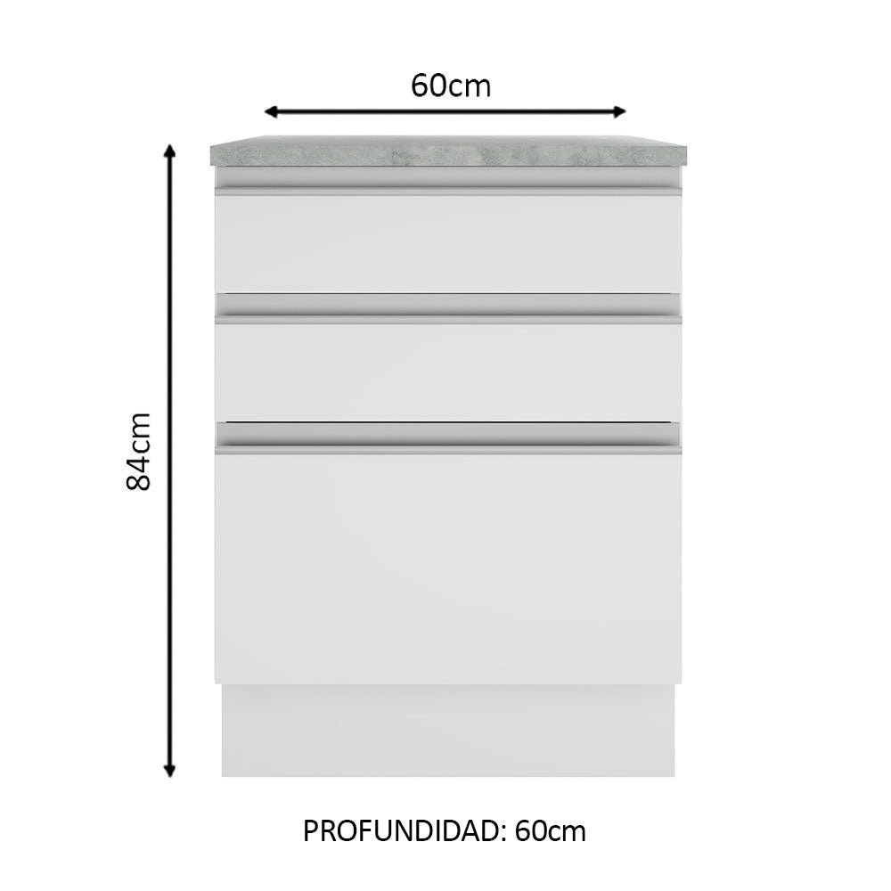 Bajo Mesada Madesa Glamy 60 x 60 cm 3 Cajones (Con Mesada) Blanco