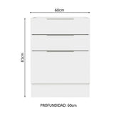 Bajo Mesada Cocina 60 x 60 cm 3 Cajones (Sin Mesada) Blanco Stella Madesa