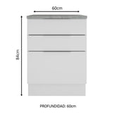 Bajo Mesada Cocina 60 x 60 cm 3 Cajones (Con Mesada) Blanco Stella Madesa