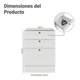 Bajo Mesada de Cocina 60 x 60 cm 3 Cajones (Sin Mesada) Blanco Vik Madesa