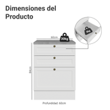 Bajo Mesada de Cocina 60 x 60 cm 3 Cajones (con Mesada) Blanco Vik Madesa