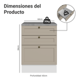Bajo Mesada 60 x 60 cm 3 Cajones (Con Mesada) Blanco/Crema Vik Madesa