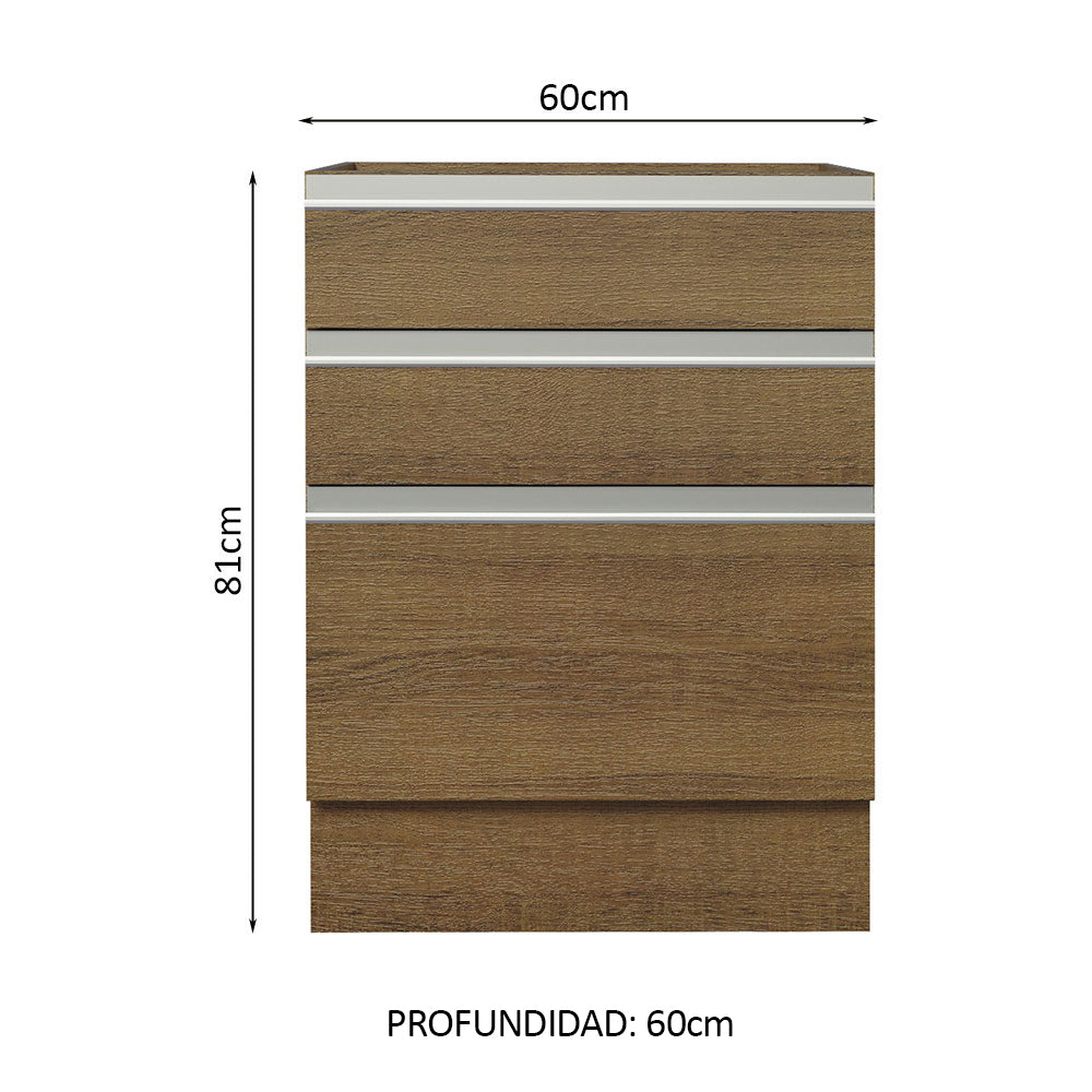 Bajo Mesada Cocina 60 x 60 cm 3 Cajones (Sin Mesada) Marrón Glamy Madesa