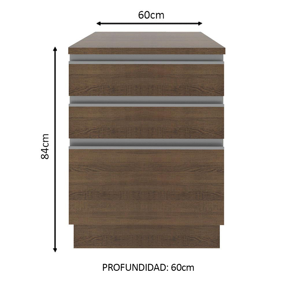 Bajo Mesada Madesa Glamy 60 x 60 cm 3 Cajones (Con Mesada) Marrón