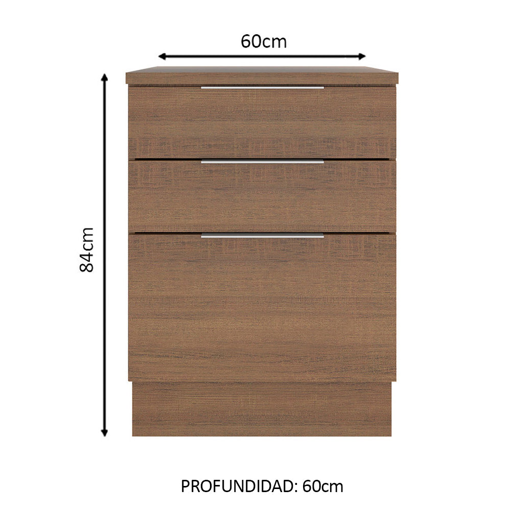 Bajo Mesada 60 x 60 cm 3 Cajones (Con Mesada) Marrón Stella Madesa