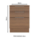 Bajo Mesada 60 x 60 cm 3 Cajones (Con Mesada) Marrón Stella Madesa