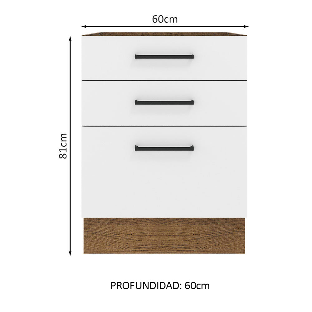 Bajo Mesada 60 x 60 cm 3 Cajones (Sin Mesada) Marrón/Blanco Agata Madesa
