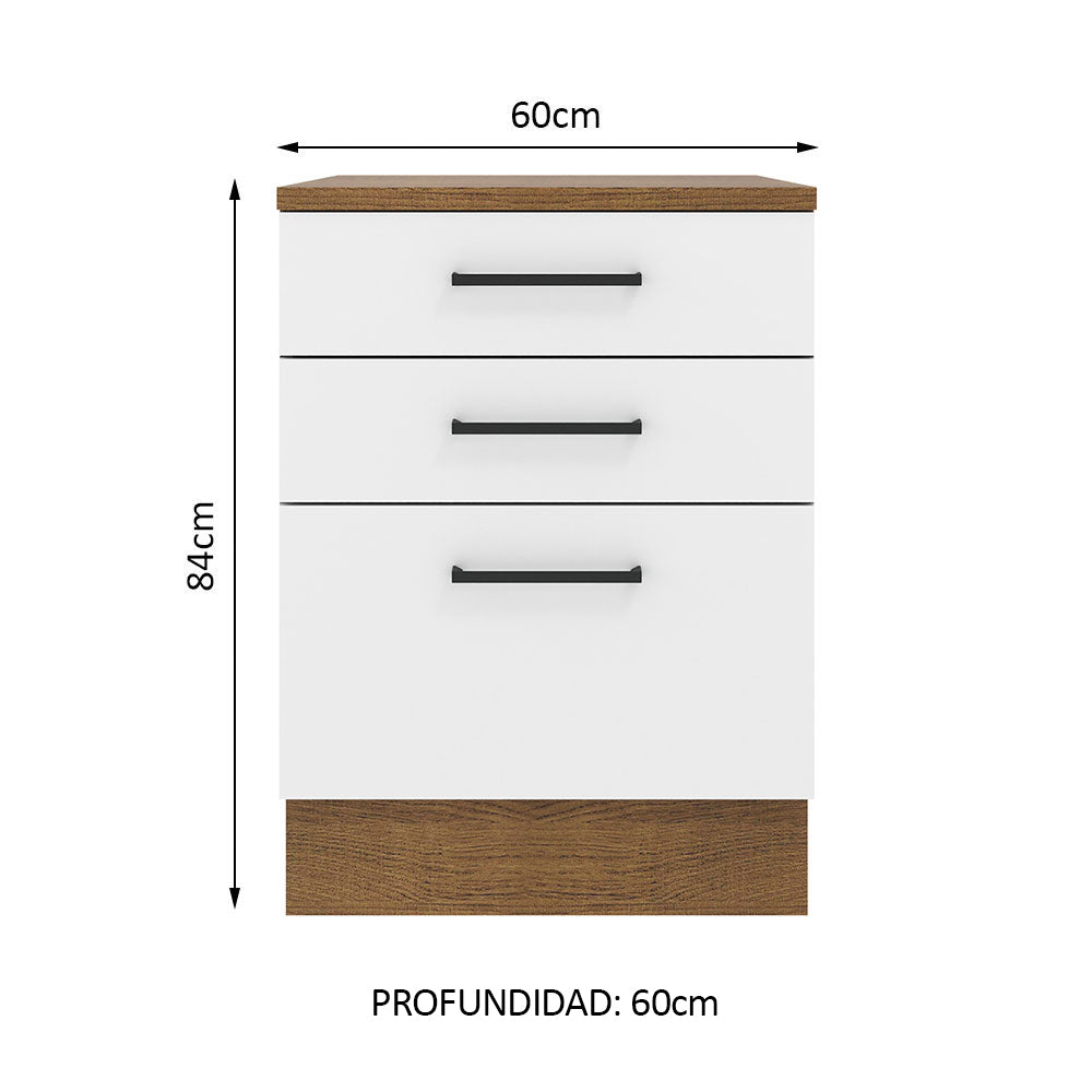 Bajo Mesada 60 x 60 cm 3 Cajones (Con Mesada) Marrón/Blanco Agata Madesa