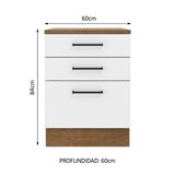 Bajo Mesada 60 x 60 cm 3 Cajones (Con Mesada) Marrón/Blanco Agata Madesa