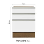 Bajo Mesada 60 x 60 cm 3 Cajones (Sin Mesada) Marrón/Blanco Glamy Madesa