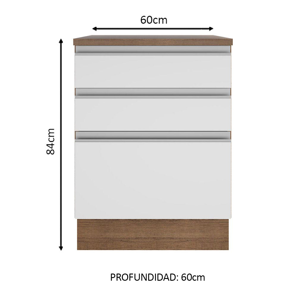 Bajo Mesada Madesa Glamy 60 x 60 cm 3 Cajones (Con Mesada) Marrón/Blanco