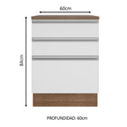 Bajo Mesada 60 x 60 cm 3 Cajones (Con Mesada) Marrón/Blanco Glamy Madesa