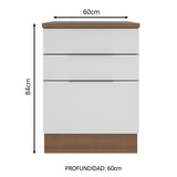 Bajo Mesada 60 x 60 cm 3 Cajones (Con Mesada) Marrón/Blanco Stella Madesa