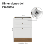Bajo Mesada de Cocina 60 x 60 cm 3 Cajones (Sin Mesada) Marrón/Blanco Vik Madesa
