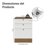 Bajo Mesada de Cocina 60 x 60 cm 3 Cajones (con Mesada) Marrón/Blanco Vik Madesa