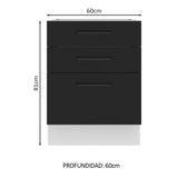 Bajo Mesada 60 x 60 cm 3 Cajones (Sin Mesada) Blanco/Negro Agata Madesa