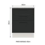 Bajo Mesada 60 x 60 cm 3 Cajones (Con Mesada) Blanco/Negro Agata Madesa