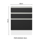 Bajo Mesada Cocina 60 x 60 cm 3 Cajones (Sin Mesada) Blanco/Negro Glamy Madesa