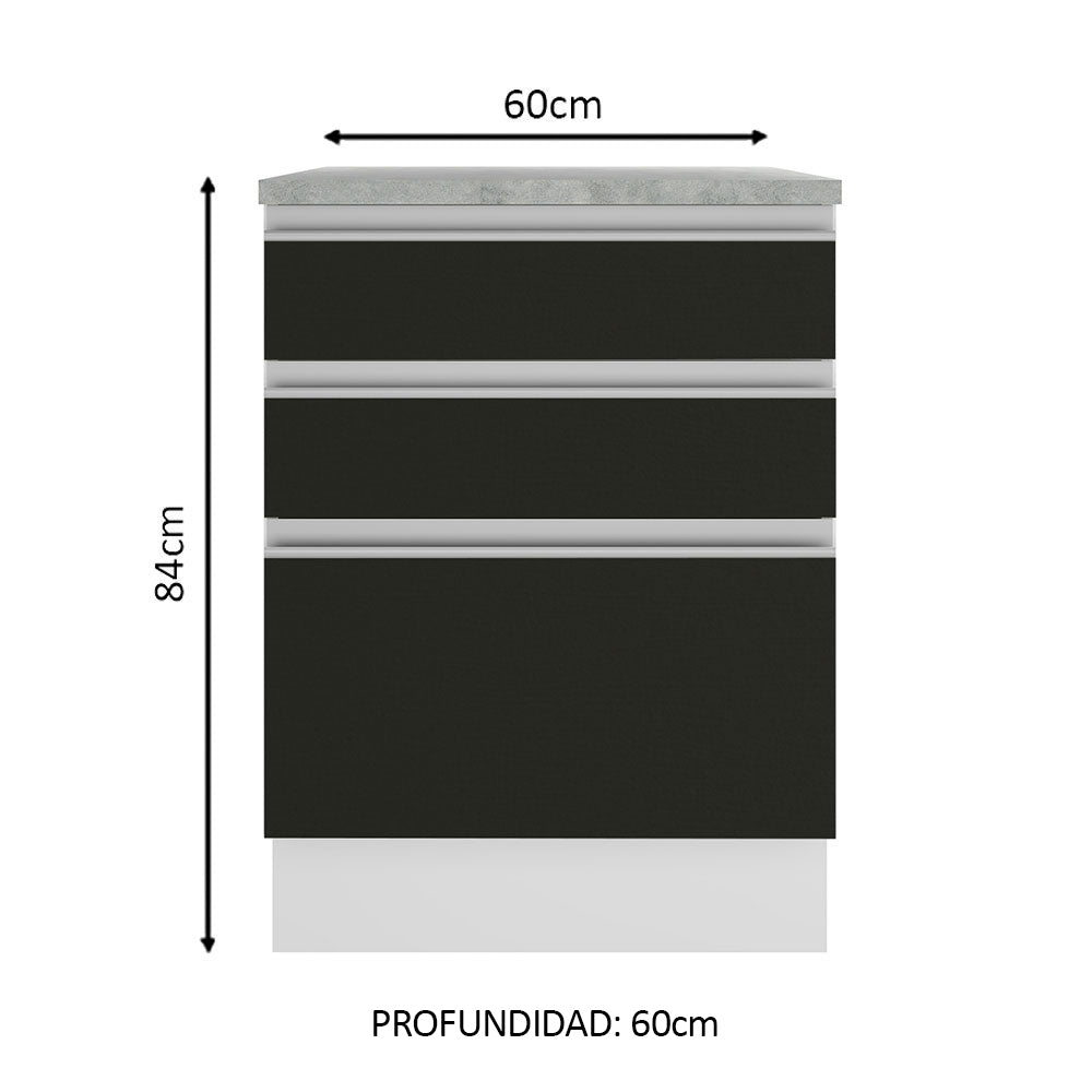 Bajo Mesada Madesa Glamy 60 x 60 cm 3 Cajones (Con Mesada) Blanco/Negro