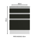 Bajo Mesada Madesa Glamy 60 x 60 cm 3 Cajones (Con Mesada) Blanco/Negro