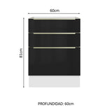 Bajo Mesada 60 cm x 60 cm, 3 Cajones Lux Blanco/Negro