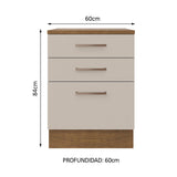 Bajo Mesada 60 x 60 cm 3 Cajones (Con Mesada) Marrón/Crema Agata Madesa