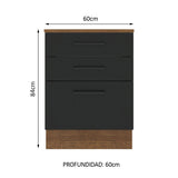 Bajo Mesada 60 x 60 cm 3 Cajones (Con Mesada) Marrón/Negro Agata Madesa