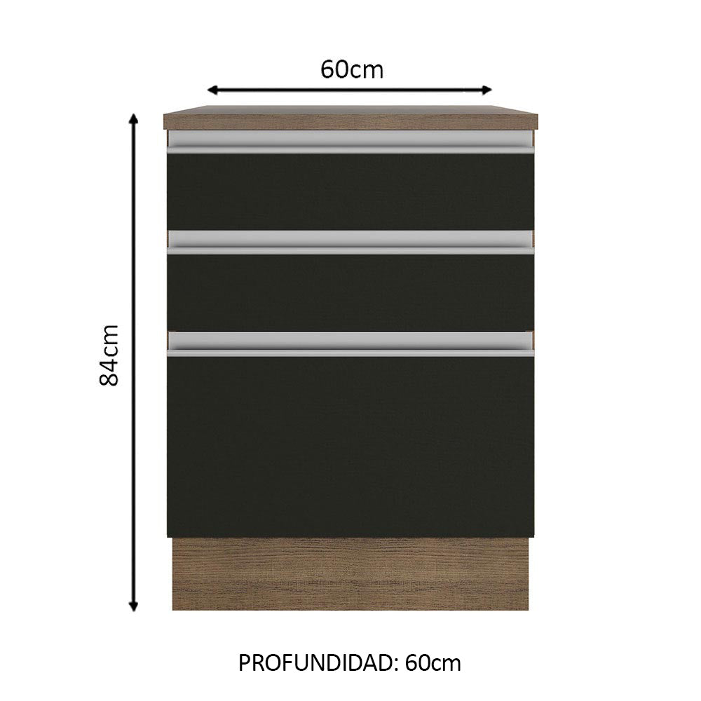 Bajo Mesada Madesa Glamy 60 x 60 cm 3 Cajones (Con Mesada) Marrón/Negro