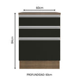 Bajo Mesada Madesa Glamy 60 x 60 cm 3 Cajones (Con Mesada) Marrón/Negro