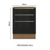 Bajo Mesada 60 cm x 60 cm, 3 Cajones Lux Marrón/Negro