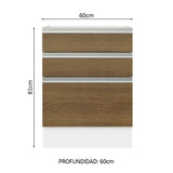 Bajo Mesada Cocina 60 x 60 cm 3 Cajones (Sin Mesada) Blanco/Marrón Glamy Madesa
