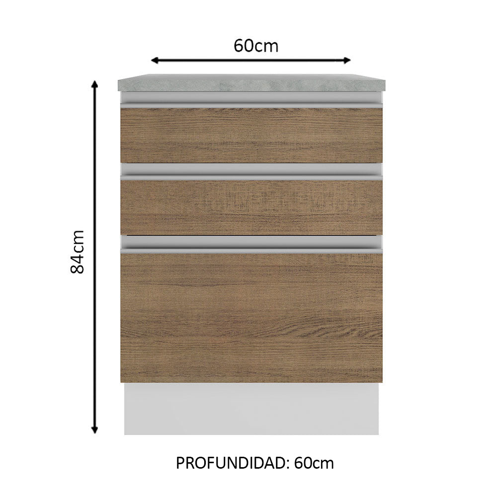 Bajo Mesada Madesa Glamy 60 x 60 cm 3 Cajones (Con Mesada) Blanco/Marrón