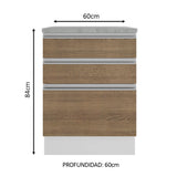 Bajo Mesada Madesa Glamy 60 x 60 cm 3 Cajones (Con Mesada) Blanco/Marrón