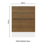 Bajo Mesada Cocina 60 x 60 cm 3 Cajones (Sin Mesada) Blanco/Marrón Stella Madesa