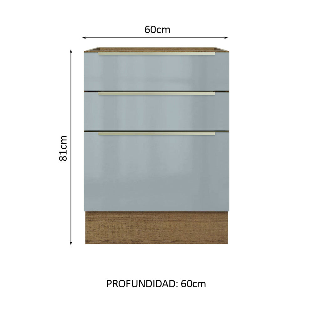 Bajo Mesada 60 cm  x 60 cm, 3 Cajones Lux Marrón/Gris