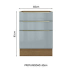 Bajo Mesada 60 x 60 cm 3 Cajones (Sin Mesada) Marrón/Gris Lux Madesa