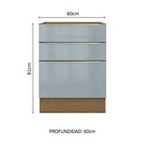 Bajo Mesada 60 cm  x 60 cm, 3 Cajones Lux Marrón/Gris