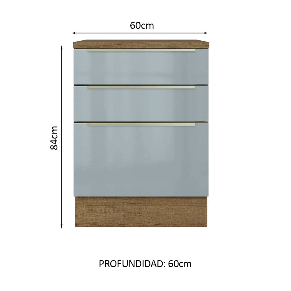 Bajo Mesada 60 cm x 60 cm, 3 Cajones Lux Marrón/Gris