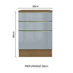 Bajo Mesada 60 x 60 cm 3 Cajones (Con Mesada) Marrón/Gris Lux Madesa