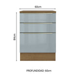 Bajo Mesada 60 cm x 60 cm, 3 Cajones Lux Marrón/Gris