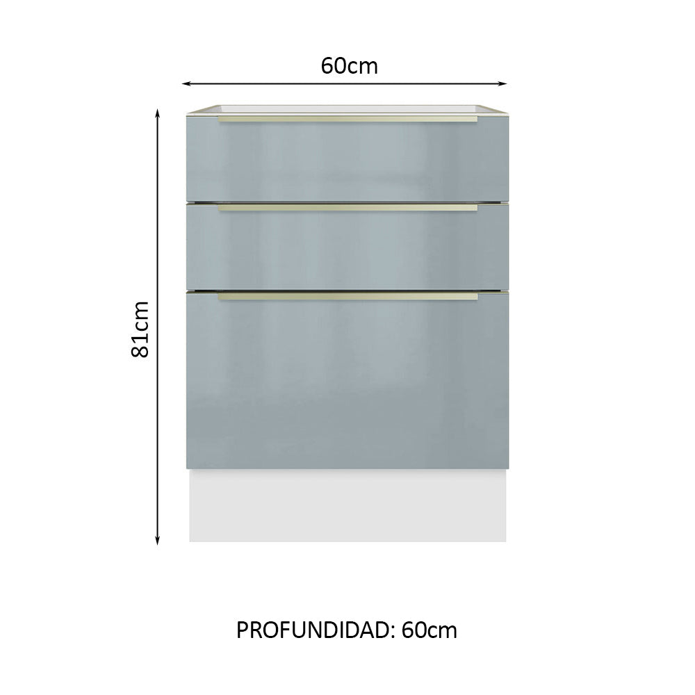 Bajo Mesada 60 cm x 60 cm, 3 Cajones Lux Blanco/Gris