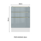 Bajo Mesada 60 x 60 cm 3 Cajones (Sin Mesada) Blanco/Gris Lux Madesa