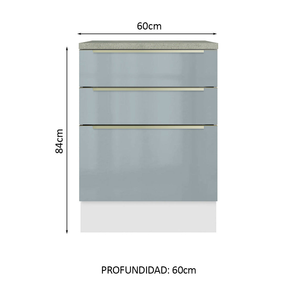 Bajo Mesada 60 cm x 60 cm, 3 Cajones Lux Blanco/Gris