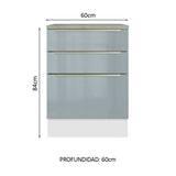 Bajo Mesada 60 cm x 60 cm, 3 Cajones Lux Blanco/Gris