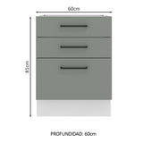 Bajo Mesada Cocina 60 x 60 cm 3 Cajones (Sin Mesada) Blanco/Gris Agata Madesa