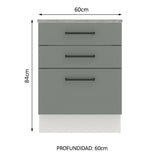 Bajo Mesada Cocina 60 x 60 cm 3 Cajones (Con Mesada) Blanco/Gris Agata Madesa