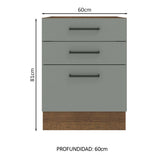 Bajo Mesada Cocina 60 x 60 cm 3 Cajones (Sin Mesada) Marrón/Gris Agata Madesa