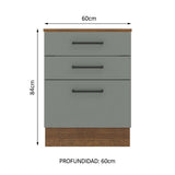 Bajo Mesada Cocina 60 x 60 cm 3 Cajones (Con Mesada) Marrón/Gris Agata Madesa