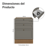 Bajo Mesada de Cocina 60 x 60 cm 3 Cajones (Sin Mesada) Marrón/Gris Vik Madesa