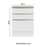 Bajo Mesada 60 cm x 60 cm, 3 Cajones Lux Blanco/Blanco